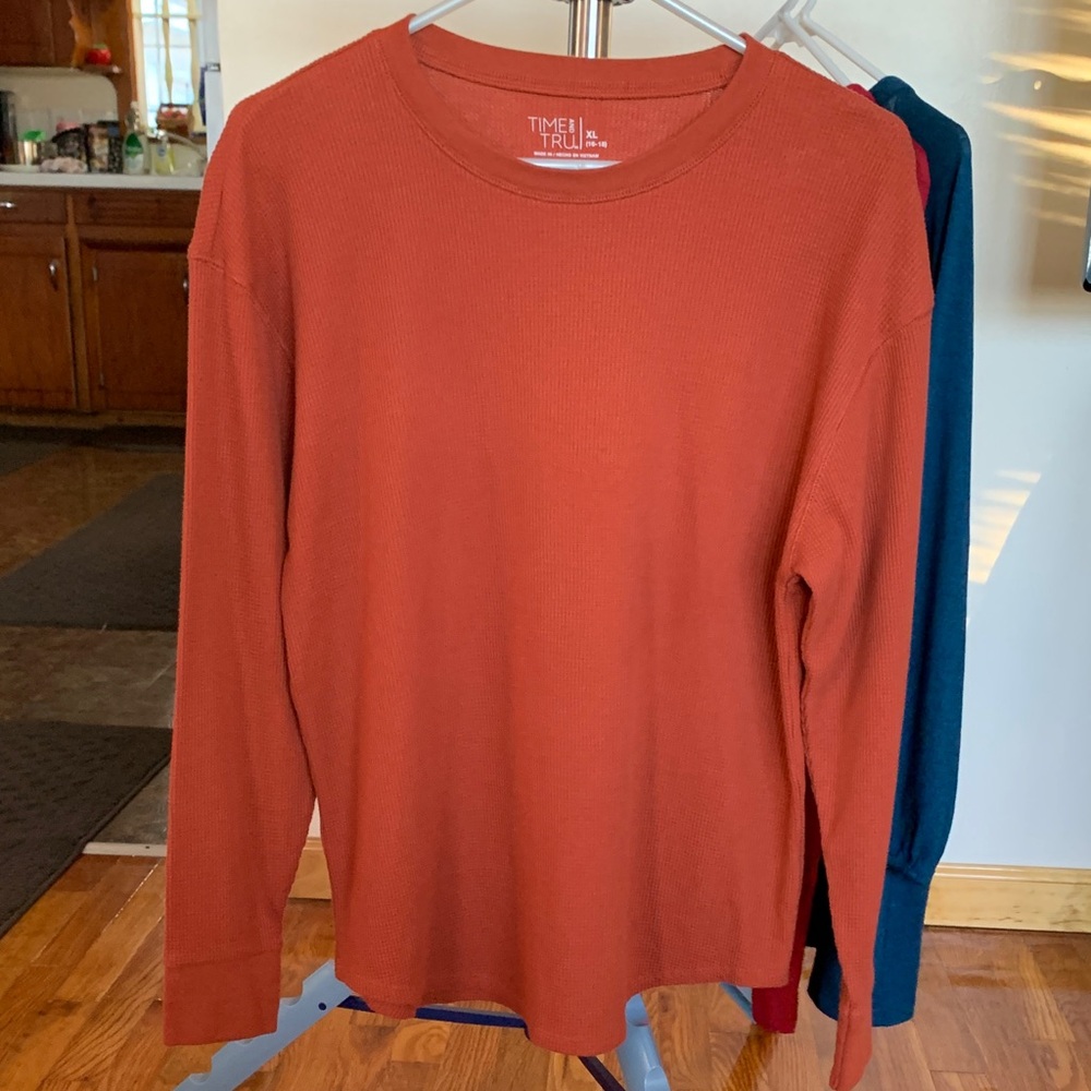 Time and Tru Terracotta Long Sleeve Waffle Knit Top